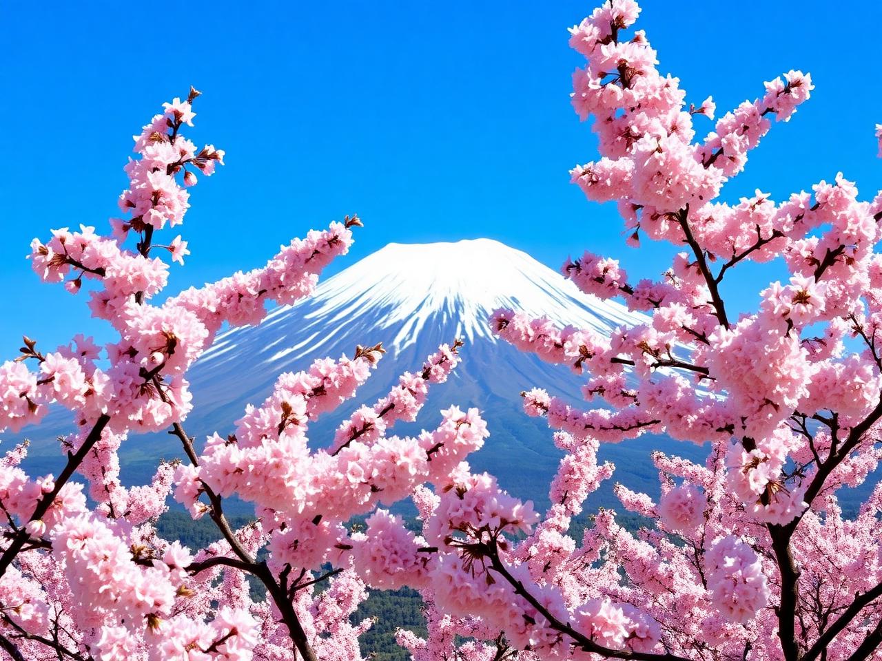 Cherry blossoms and Mount Fuji