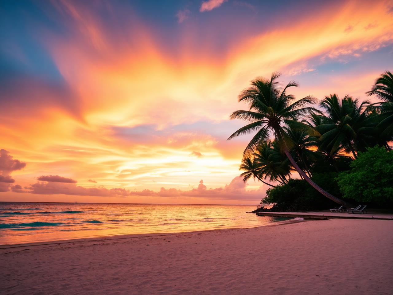 Tropical beach at sunset